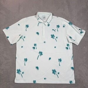 Puma Golf Mens XL Polo Shirt White Green Striped Palm Tree Chaska Town Course